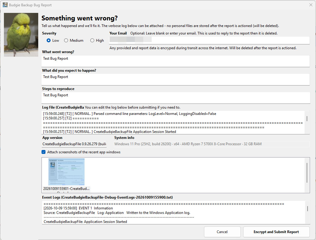 Bug Report Pre Submit