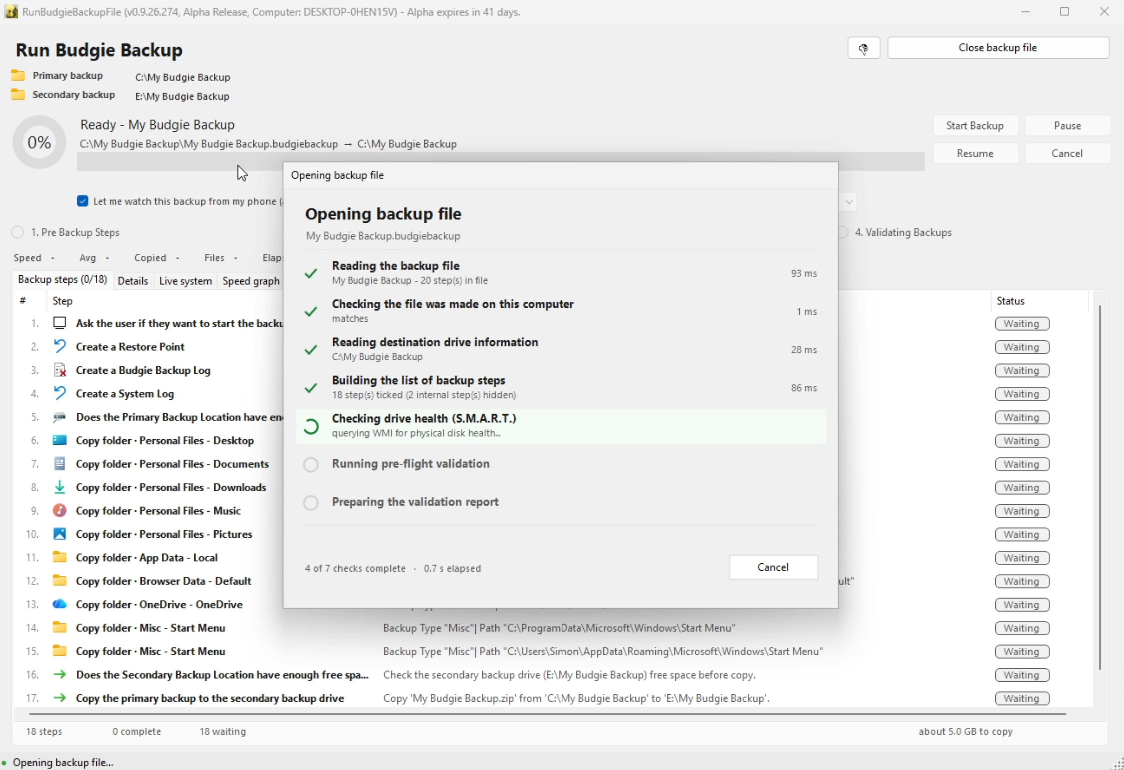 All Selected file sand folders are loaded and the backup state checked.